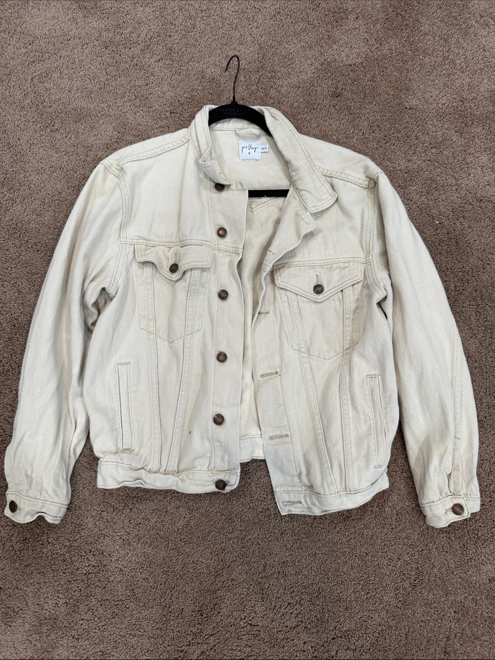 Neutral Cream Denim Trucker Jacket - Women's Classic Jean Coat